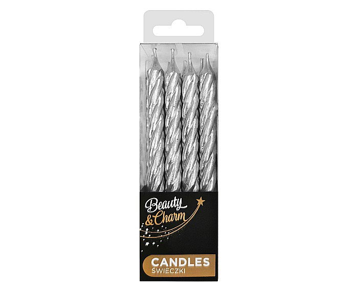 GOD LUMANARI TORT Candles with holders, swirl silver 8cm, 12/set SF-SZSR [2]