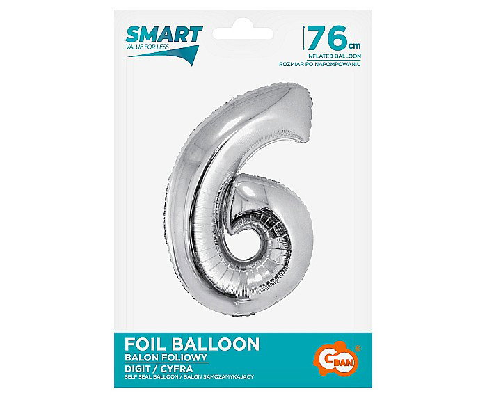 GOD BALON FOLIE ALUMINIU Smart, digit 6, 76cm, silver CH-SSR6 [2]