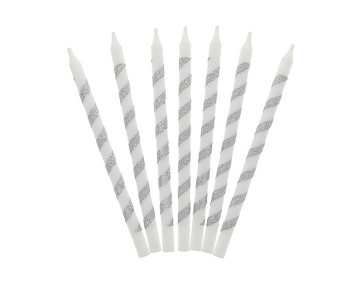 GOD LUMANARI TORT Birthday candles Twister, glitter silver, 12cm 16/set SF-TWBS [1]