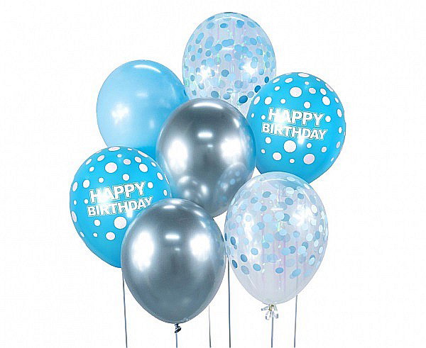 GOD BALOANE Balloon Bouquet B&C, 30cm, Happy Birthday, silver and blue 7/set BB-SNH7 [1]