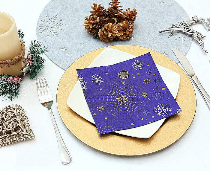 GOD SERVETELE 33*33CM 20/SET NAVY BLUE SNOWFLAKES PG-SNBS [2]