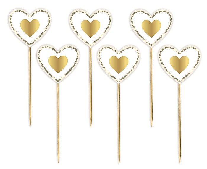 GOD DECORATIUNI DIN LEMN PENTRU BRIOSE Picks Gold Heart, 6/set RV-PZLS [1]