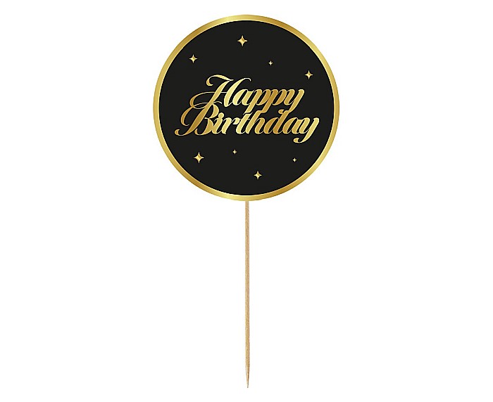 GOD DECORATIUNI DIN LEMN PENTRU TORT B&G Party, Happy Birthday, black stars, 10cm RV-DTGC [1]