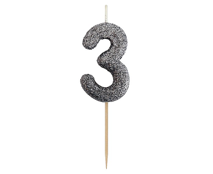 GOD LUMANARI TORT B&C Number 3, glitter black, 11.5cm BH-SPC3 [1]