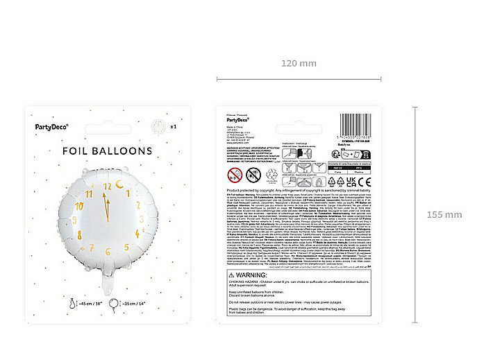 PD BALON FOLIE ALUMINIU ALB CU CEAS 45CM  ORA 12  FB159-008 [4]