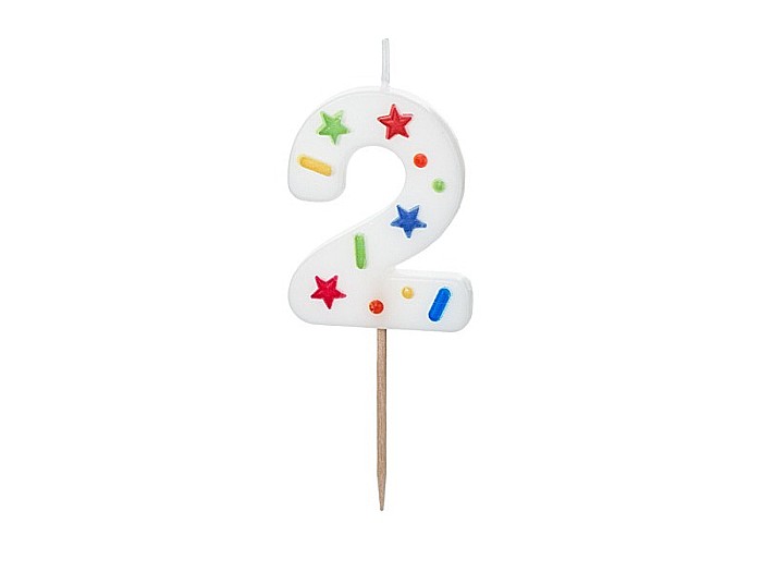 PD LUMANARI TORT Number 2, white confetti, 5.5cm SCU11-2 [1]
