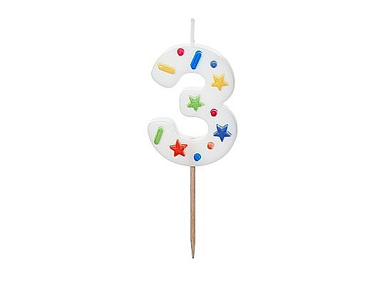 PD LUMANARI TORT Number 3, white confetti, 5.5cm SCU11-3 [1]