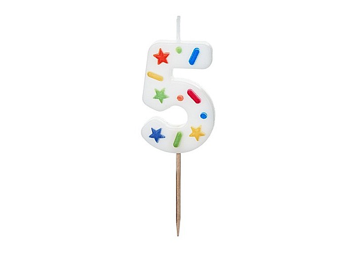 PD LUMANARI TORT Number 5, white confetti, 5.5cm SCU11-5 [1]
