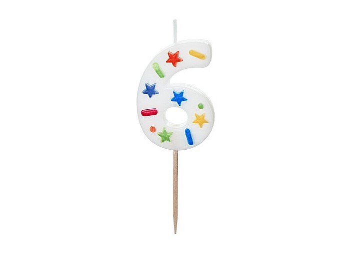 PD LUMANARI TORT Number 6, white confetti, 5.5cm SCU11-6 [1]