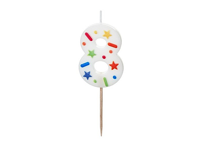 PD LUMANARI TORT Number 8, white confetti, 5.5cm SCU11-8 [1]