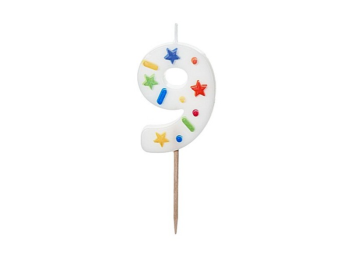 PD LUMANARI TORT Number 9, white confetti, 5.5cm SCU11-9 [1]