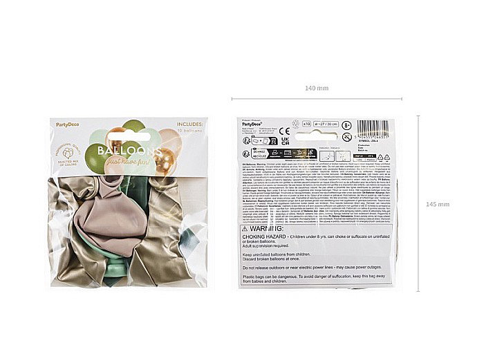 PD BALOANE Latex balloons set, 27-30cm, pistachio, pastel rosemary green, gold mix 10/set ZBL4 [3]
