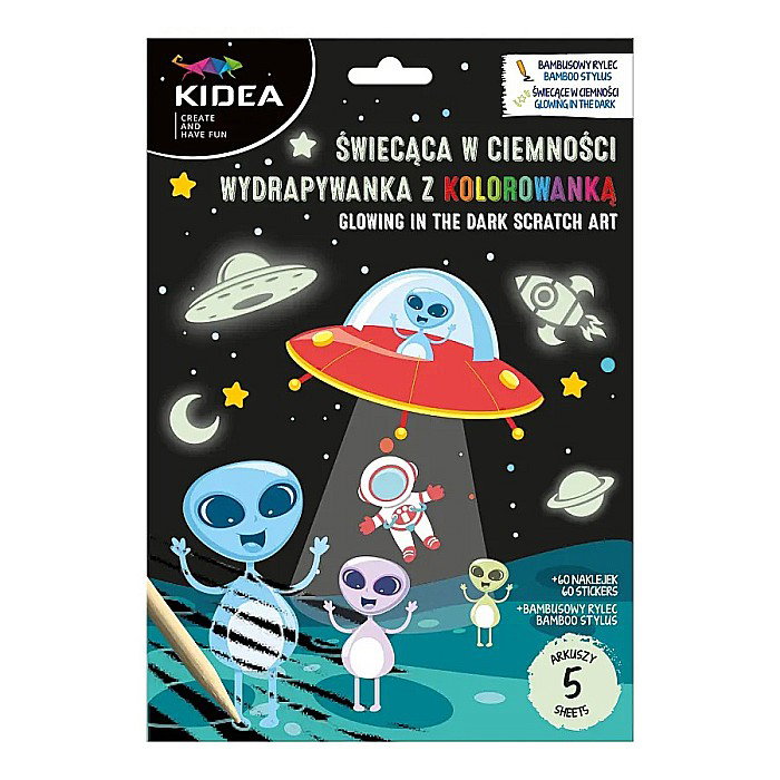 DE CARTE DE COLORAT SCRATCH ART BOOK 5 COLI + STICKERE COSMOS GLOW IN THE DARK KIDEA SCWKKKA [8]