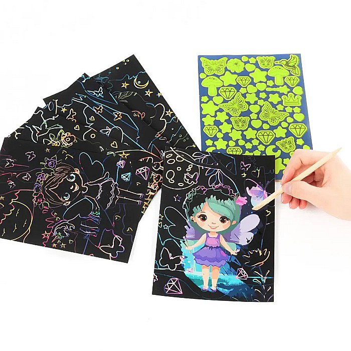 DE CARTE DE COLORAT SCRATCH ART BOOK 5 COLI + STICKERE MAGIC GLOW IN THE DARK KIDEA SCWKMKA [2]