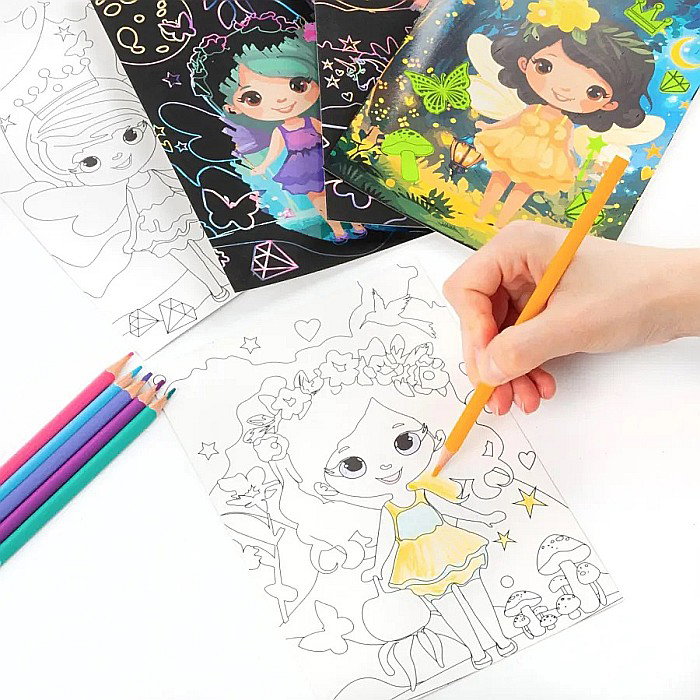 DE CARTE DE COLORAT SCRATCH ART BOOK 5 COLI + STICKERE MAGIC GLOW IN THE DARK KIDEA SCWKMKA [3]