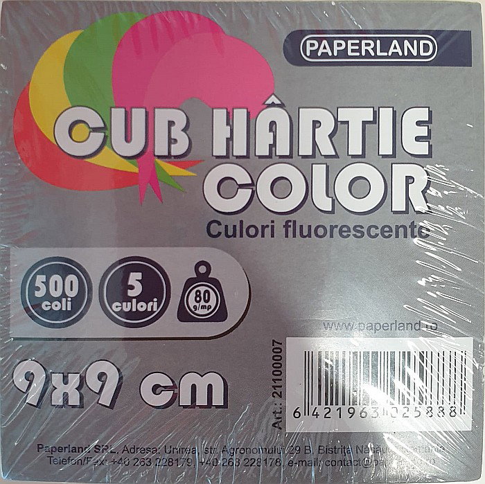 PA CUB HARTIE COLOR 500 COLI FLUORESCENT 9*9CM 80g/mp 11300098/21100039/21100007 [1]