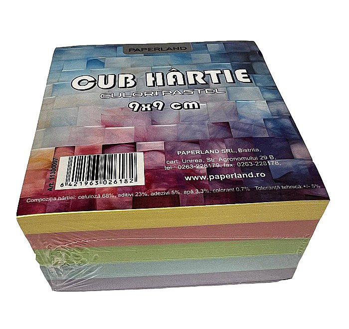 PA CUB HARTIE CULORI PASTEL  500 COLI  9*9CM 80g 11300097 [2]