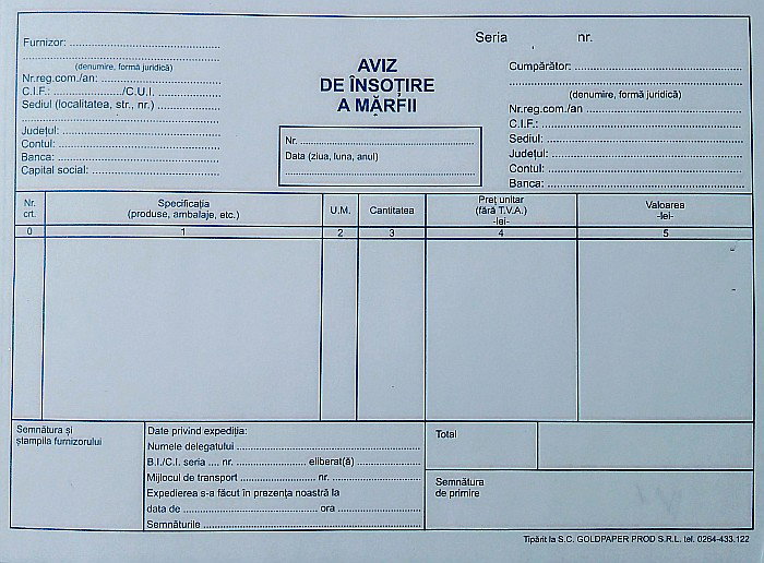 AVIZ INSOTIRE A MARFII, A5 3 EXEMPLARE, AUTOCOPIATIV [2]