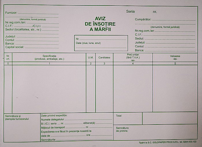 AVIZ INSOTIRE A MARFII, A5 3 EXEMPLARE, AUTOCOPIATIV [4]