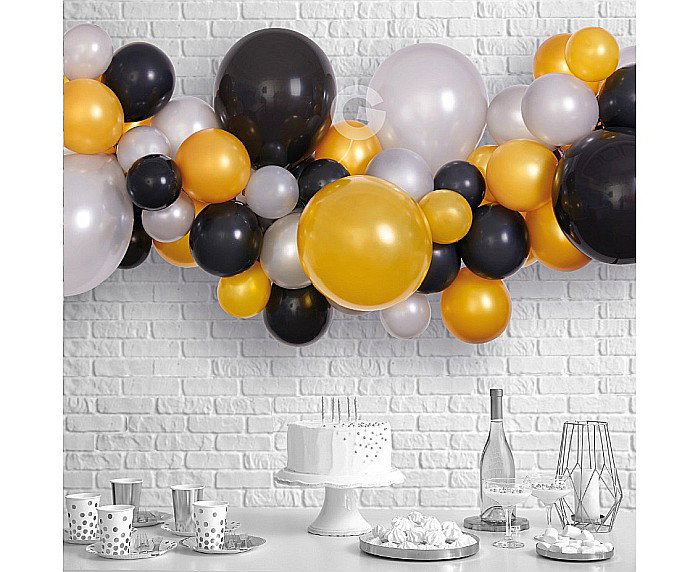 GOD GHIRLANDA DIN BALOANE GEMAR DIY Silver- Gold- Black, 2m, 65/set 031379 [2]