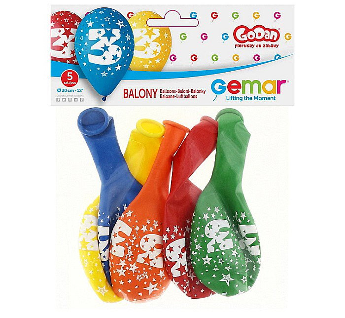 GOD BALOANE LATEX DIGIT PRINT 3 30CM PASTEL MIX 5/SET GS110/3 [2]