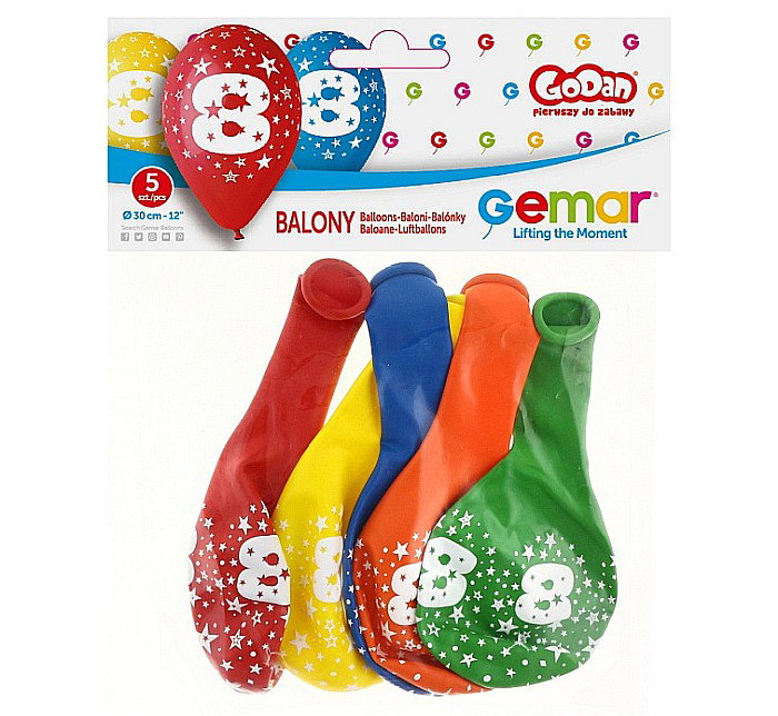 GOD BALOANE LATEX DIGIT PRINT 8 30CM PASTEL MIX 5/SET GS110/8 [2]