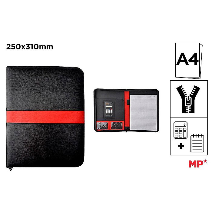 ORGANIZER IPB A4 CU REZERVA SI CALCULATOR IMITATIE PIELE NEGRU-ROSU PC090 [1]
