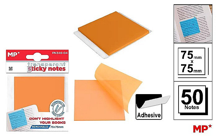 POST IT ADEZIV TRANSLUCID IPB 75*75MM PORTOCALIU 50/SET PN346-04 [1]