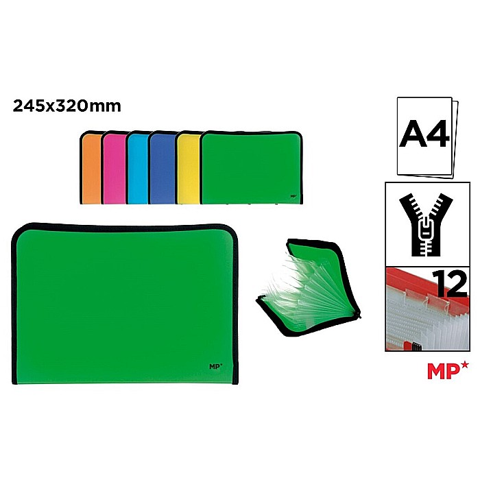 SERVIETA IPB A4 PP 12 COMPARTIMENTE CU FERMOAR DIVERSE CULORI PC454 [1]
