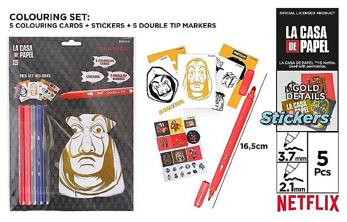 SET DE COLORAT IPB LA CASA DE PAPEL CU STICKERE SI 5 CARIOCI CU 2 CAPETE NFCP013-01 [1]