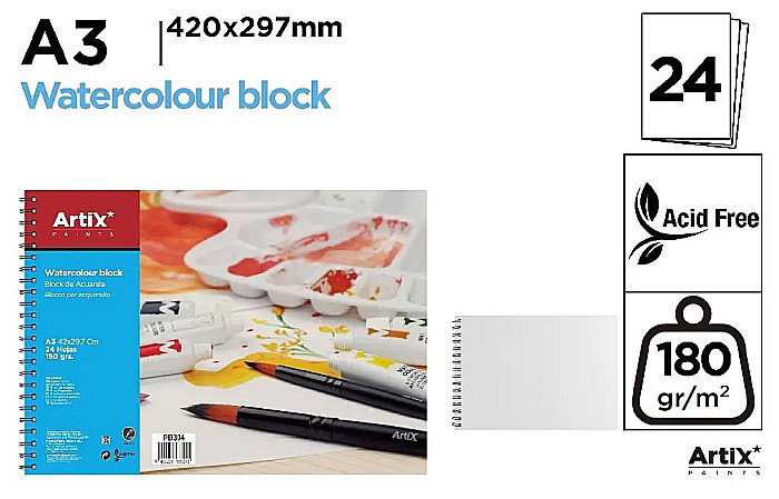 BLOC DESEN ACUARELA IPB A3 ARTIX SPIRA 24 COLI 180GR/M2 PB304 [1]