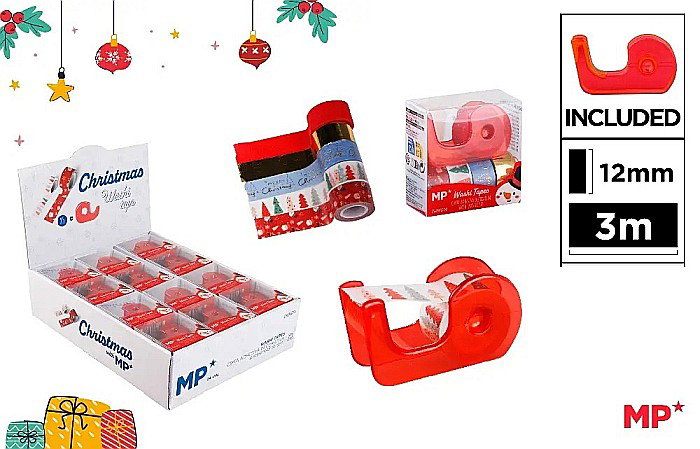 BANDA AUTOADEZIVA DECORATIVA IPB 12MM*3M 4/SET +1 DISPENSER CRACIUN CH24014 [1]
