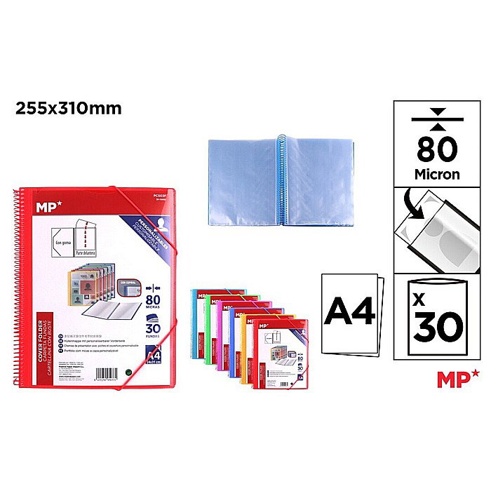 MAPA PREZENTARE A4 IPB PERSONALIZABILA CU SPIRA SI ELASTIC 30 FOLII CULORI ASORTATE PC503F [1]