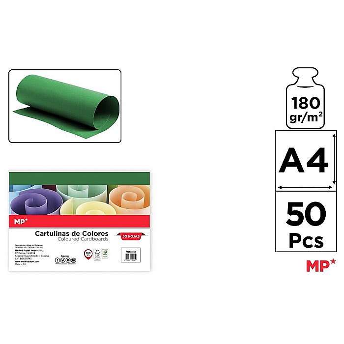CARTON COLOR IPB A4 180GR 50/SET VERDE INCHIS PN478-50 [1]