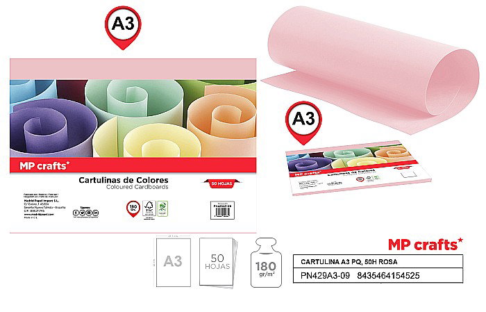 CARTON COLOR IPB A3 180GR 50/SET ROZ PN429A3-09 [1]