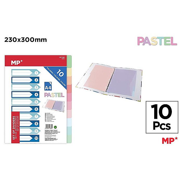 SEPARATOARE INDEX PLASTIC IPB A4, 1-10, 10 CULORI/SET PASTEL PC119P [1]