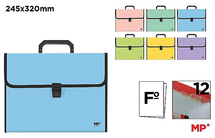 SERVIETA IPB A4 PP 12 COMPARTIMENTE CU MANER CULORI PASTEL PC305AF-P [1]