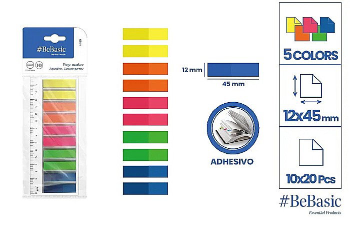 STICK INDEX BeBasic 12*45MM 5 CULORI FLUO 10*20/SET STEAG S029 [1]