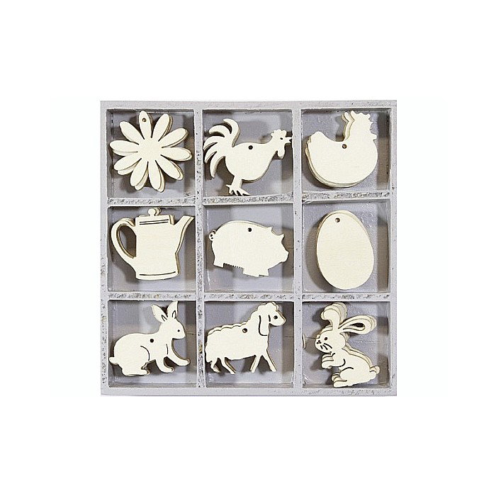 KP DECORATIUNI LEMN FERMA 45 piese, 9 modele, 3cm 18521104 [1]