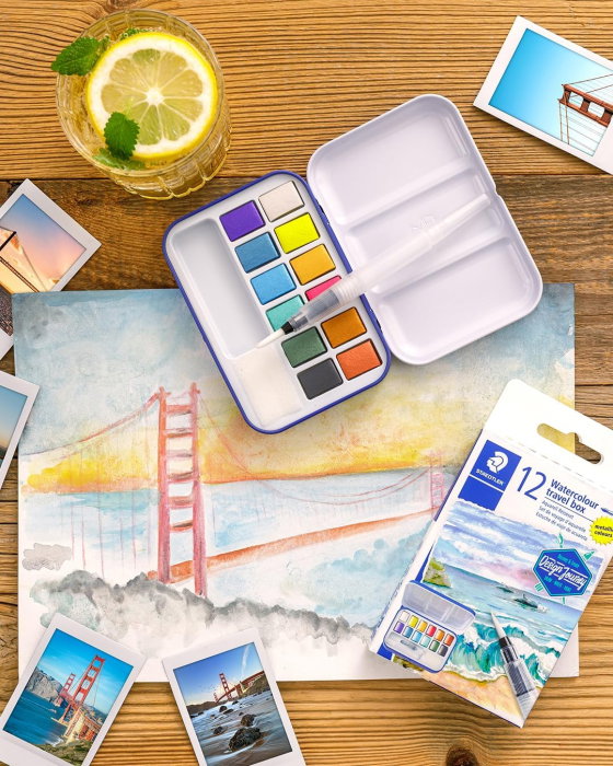 Acuarele Staedtler Travel Box 12 Culori Metalizate + Pensula cu Rezervor 888M-M12 [6]