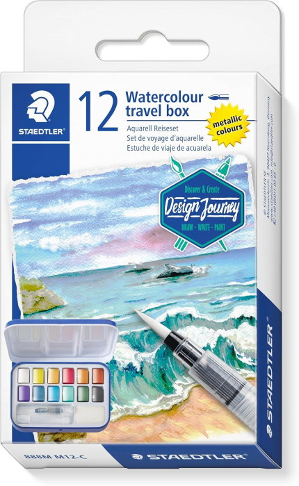 Acuarele Staedtler Travel Box 12 Culori Metalizate + Pensula cu Rezervor 888M-M12 [1]