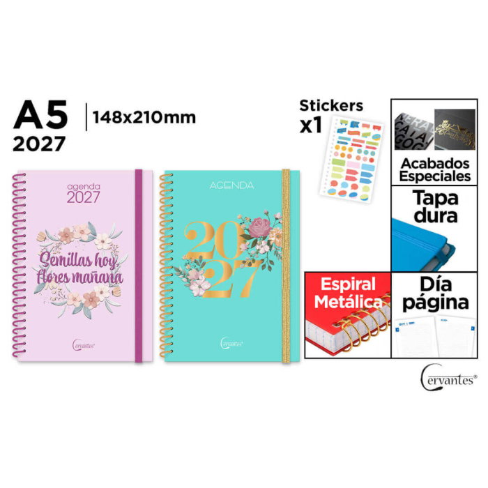Agenda A5 2027 Spirala Elastic Datata Zilnic Florala CE27-02 [1]