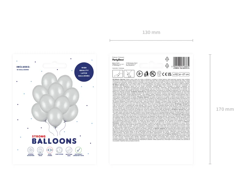 Set 10 Baloane Strong Balloons Metallic Silver Snow 27cm [2]