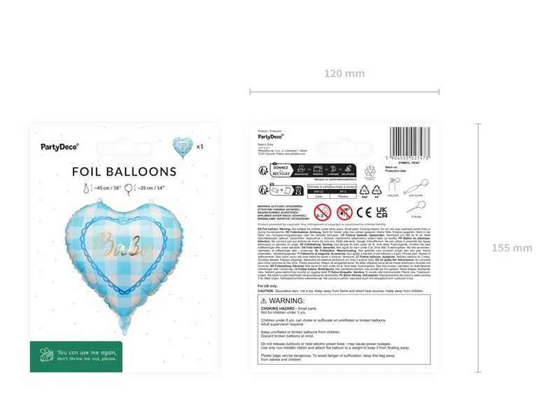 Balon Folie Inimă Baby 35cm Albastru FB347 [3]