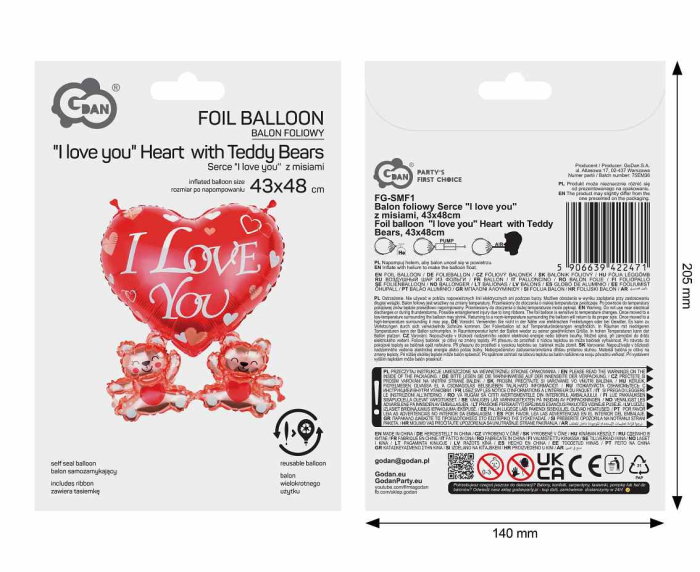 BALON FOLIE ALUMINIU "I Love You" Heart with Teddy Bears, 43*48cm FG-SMF1 [3]