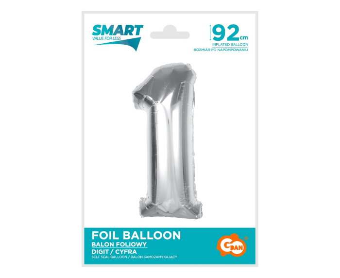 Balon Folie Cifra 1 Argintiu 92cm GoDan [3]