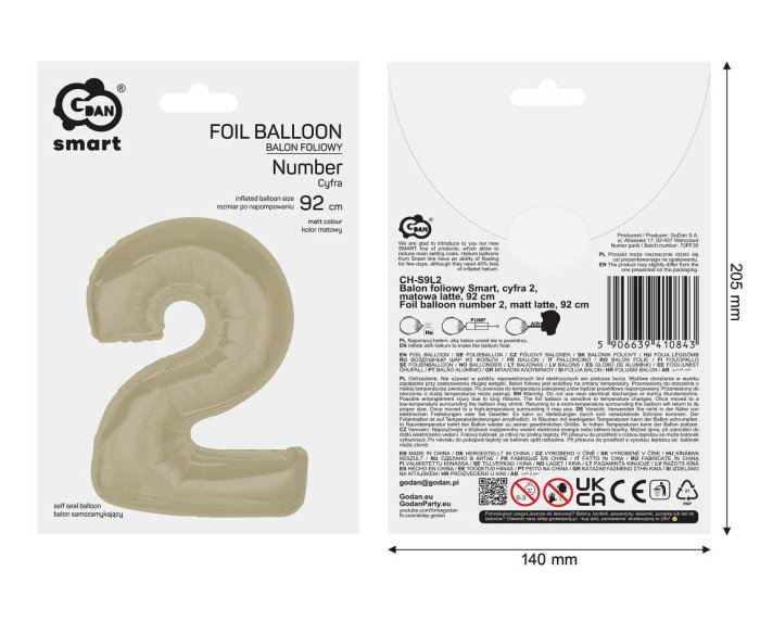 Balon Folie Cifra 2 Matt Latte 92cm GoDan [3]