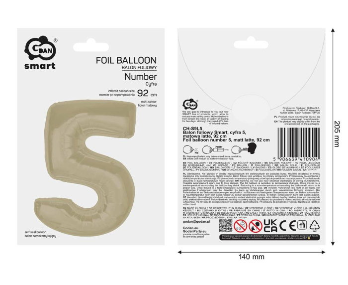 Balon Folie Cifra 5 Matt Latte 92cm GoDan [3]