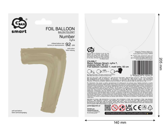 Balon Folie Cifra 7 Matt Latte 92cm GoDan [3]