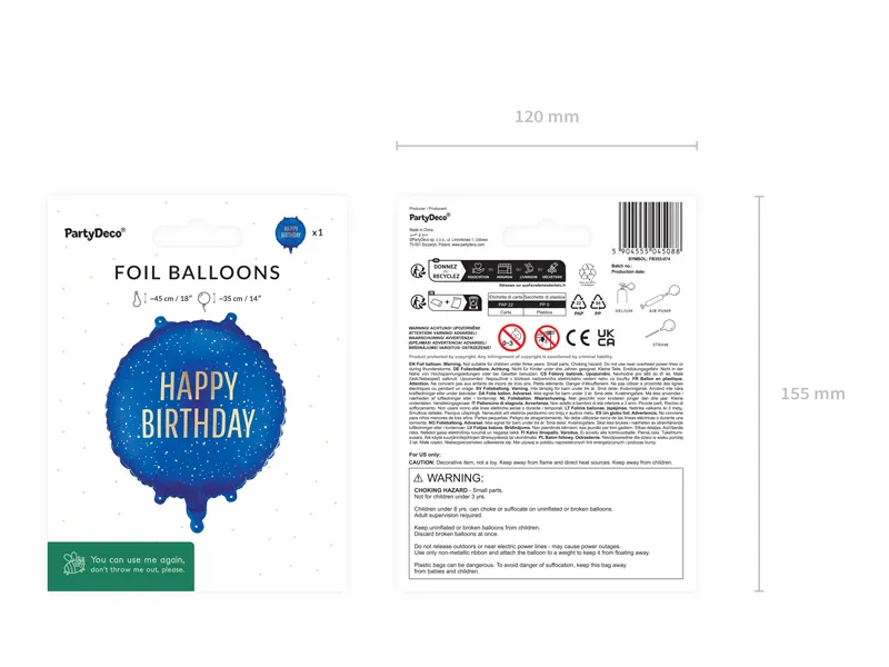 BALON FOLIE ALUMINIU Round Happy Birthday, 35x35cm, navy FB353-074 [2]